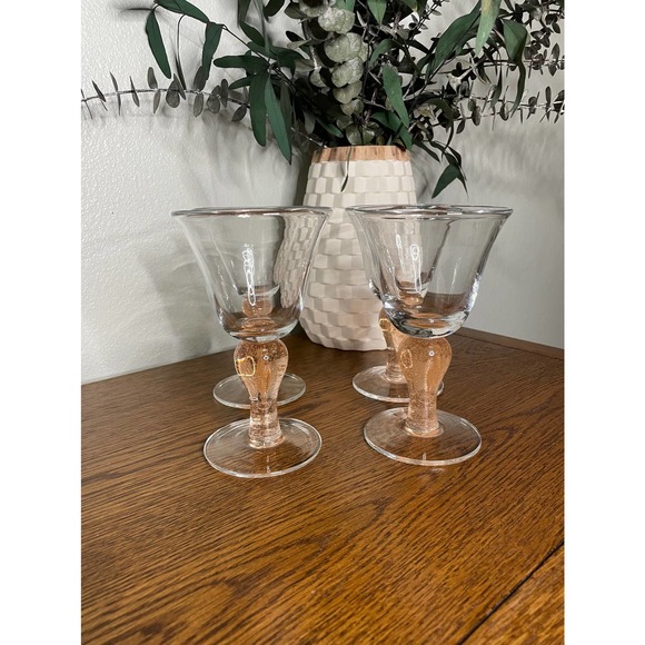 Blown Glass Goblets, Set of 4 Artland Iris Vintage Wine Glasses, Pink / Peach - Picture 1 of 4